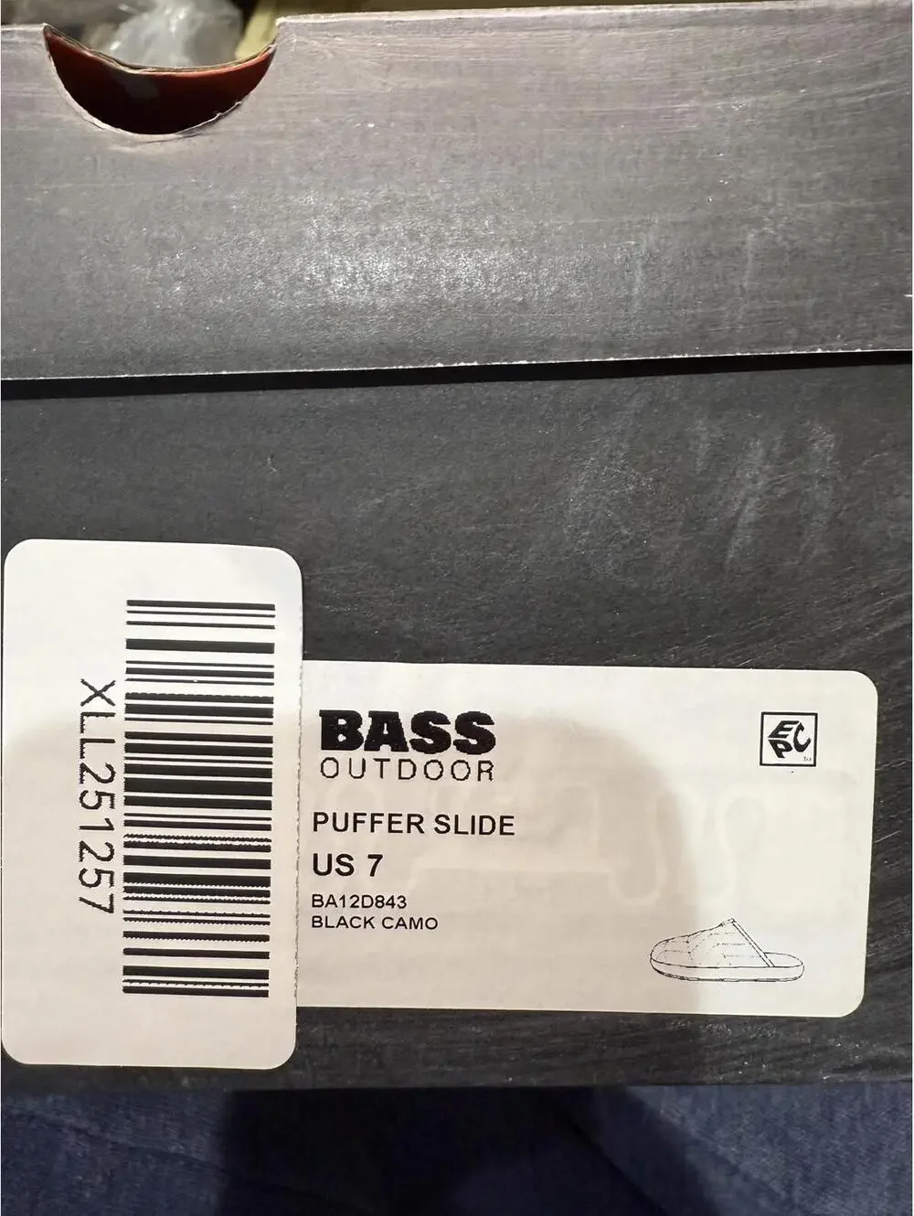 Bass Outdoor Puffer Slide Slippers US 7 Black Camo
